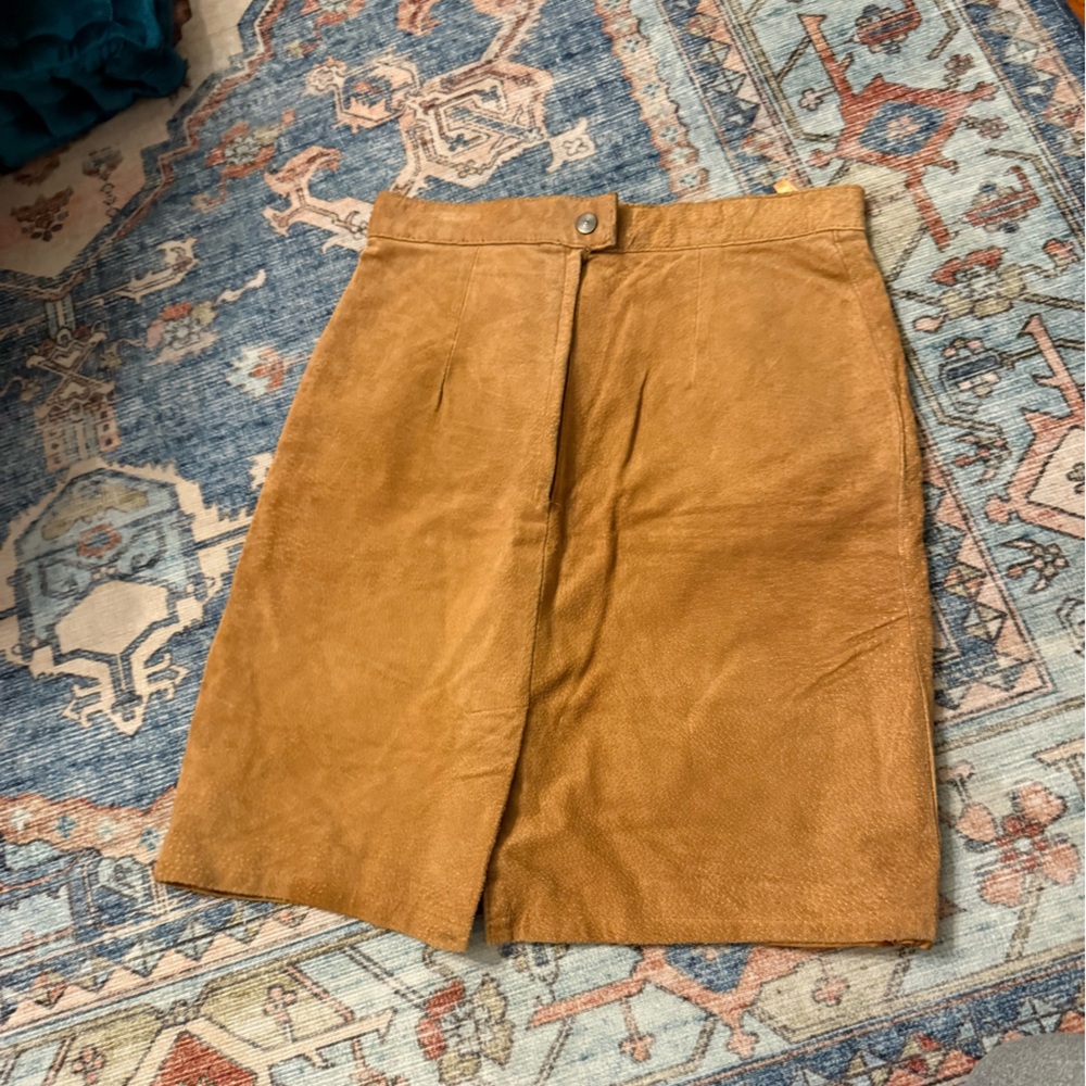 ✨ The Limited Tan Genuine Leather Mini Skirt Vintage Y2K sz 6